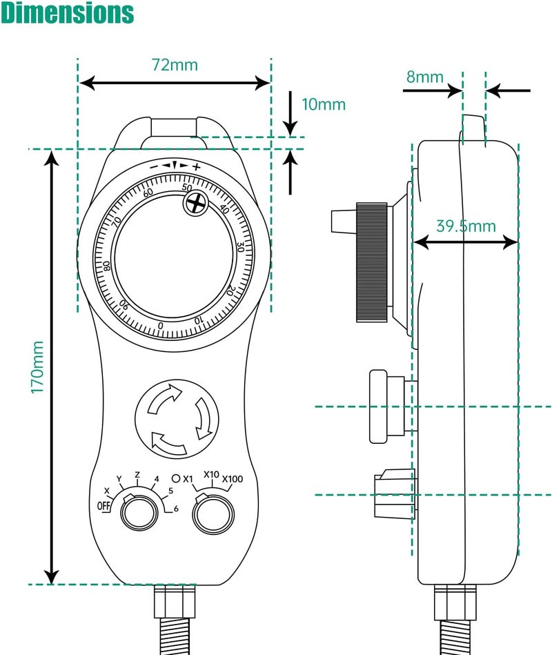RATTMMOTOR CNC Electronic Handwheel, 6 Axis CNC Handwheel MPG Pendant 25100CPR 5-12V with Emergency Stop Manual Pulse Generator DB15 Interface for CNC Router Engraver Milling Lathe Machine - Image 2